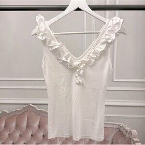 NWOT MUDO FTS64 white ruffle tank top size M
